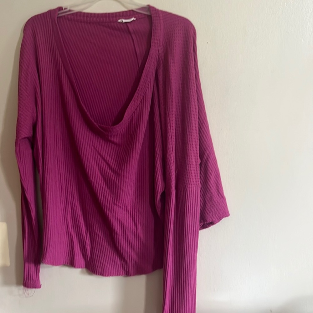 AEROPOSTALE Magenta Purple Waffle Knit sweater Long Sleeve Tee XL Dropped